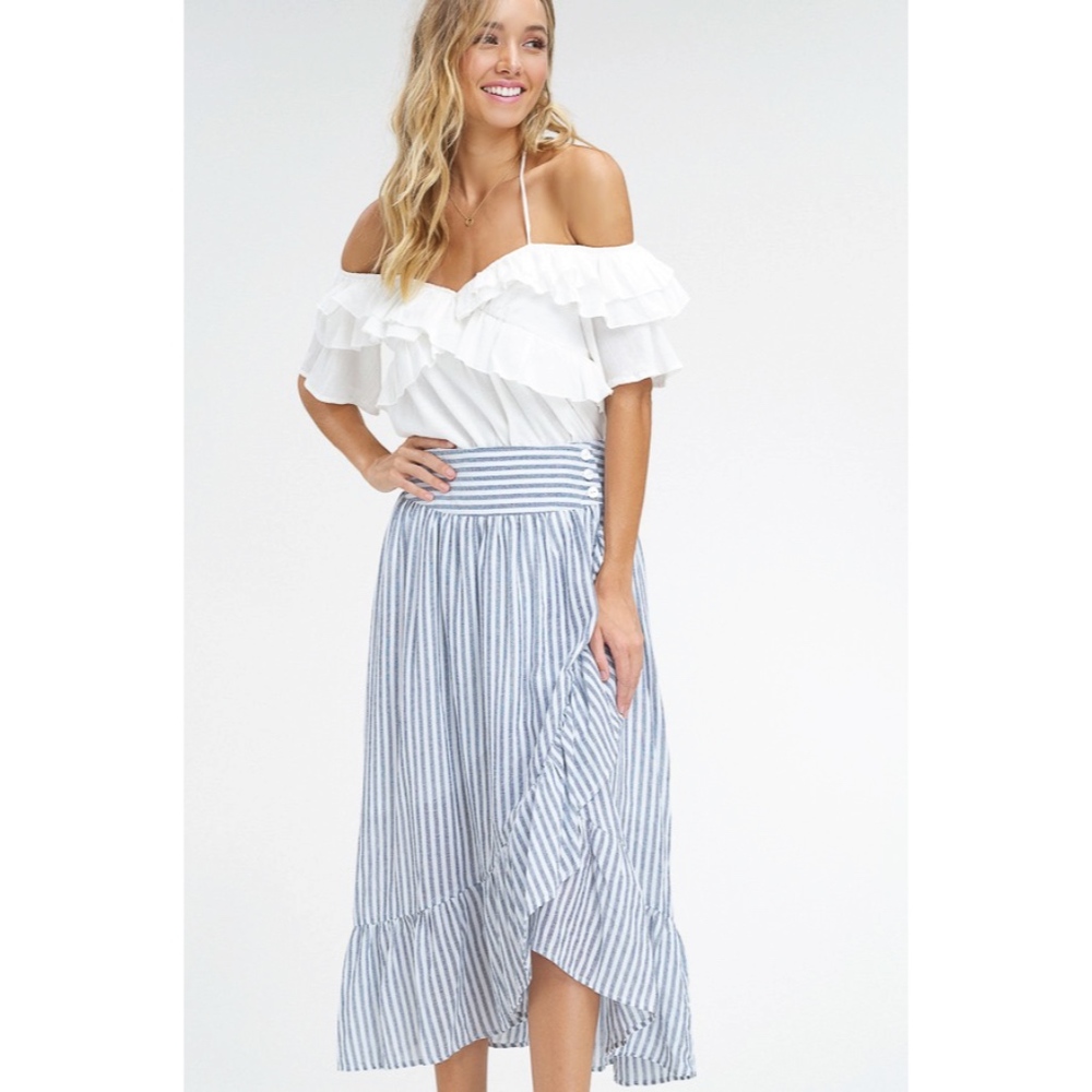 NWT ♡ Blue Striped Ruffle Wrap Skirt, ON SALE!